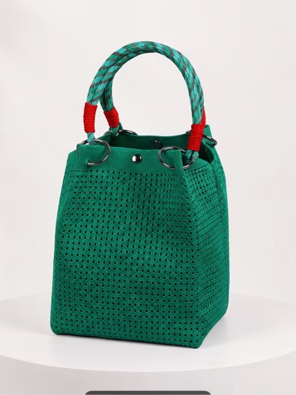 Green Perforated Rope-Handle Tote Bag - Stylish Women’s Handbag